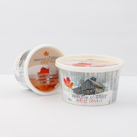 Beurre à l’érable, sirop d’érable pur, cabane à sucre, tartinade onctueuse, fait artisanalement au Québec.